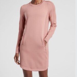 Athleta Balance Long Sleeve Front Pockets Crewneck Pink Dress Women Size Small
